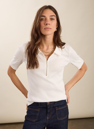 Ivy Organic Rib Zip Collar Top - UK 16 | EU 42 | US 12 / Soft White
