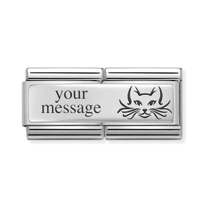 Classic Silver Engravable Cat Double Charm