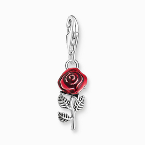 Classic Silver Red Rose Charm
