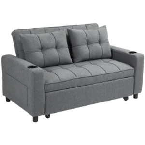 HOMCOM 2 Seater Sofa Bed Pull-Out Sofa Bed for Small Space - Charcoal Grey