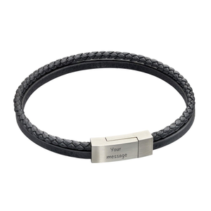 Black Leather Double Row Bracelet