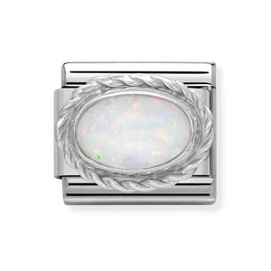 Classic Silver & White Opal October Birthstone Charm