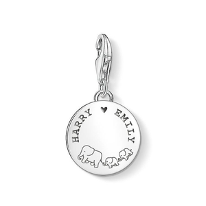 Classic Silver Elephant Family Disc Charm