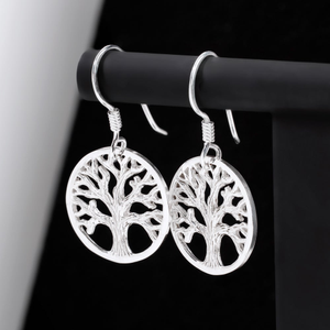 Signature Silver Textured Tree of Life Drop Earrings