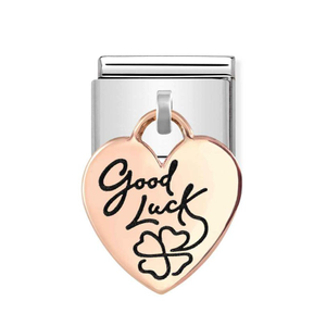 Classic Rose Gold Good Luck Clover Heart Pendant Charm
