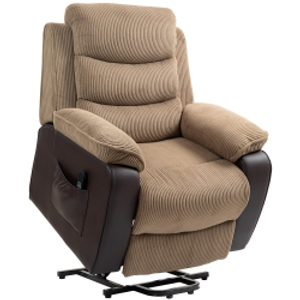 HOMCOM Overstuffed Corduroy Electric Lift Recliner Chair - Brown