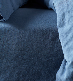 Blue Linen Blend Fitted Sheet