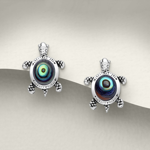 Tempest Cove Silver Abalone Turtle Stud Earrings