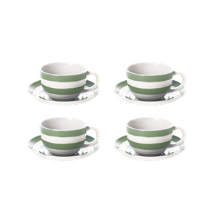 Set of 4 Willow Green Breakfast Cups & Saucers 12oz/34cl