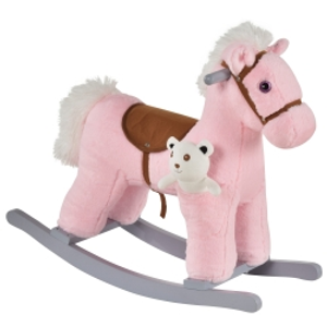 HOMCOM Kids Plush Ride-On Rocking Horse Toy Rocker with Plush Toy Realistic Sounds for Child