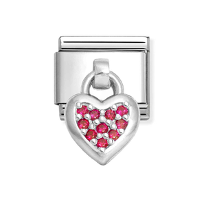 Classic Silver Red Pave CZ Heart Pendant Charm