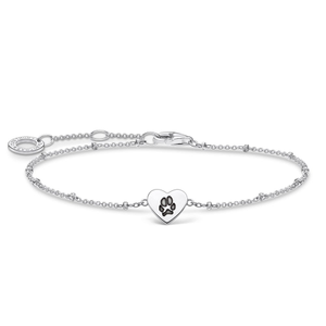 Silver Heart With Dots Paw Print Engraving Bracelet