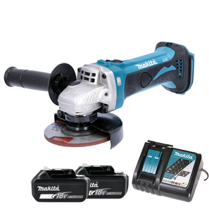 Makita DGA452Z 18V LXT Cordless 115mm Slide Switch Angle Grinder With 2 x 3.0Ah Batteries & Charger