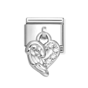 Classic Silver Heart Angel Wing Pendant Charm
