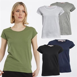 Board Angels Womens Five Pack Crew T-Shirts Black/Grey Marl/White/Navy/Khaki
