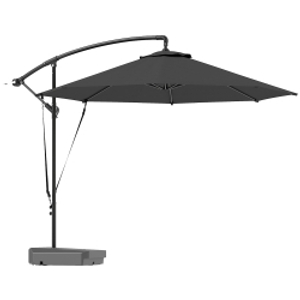 Outsunny 3(m) Garden Cantilever Parasol with Fillable Base up to 90kg, Wind Protection Strap, Cover, Round Banana Hanging Umbrella with Crank Handle and Tilt, UPF50+ Patio Umbrella, Grey