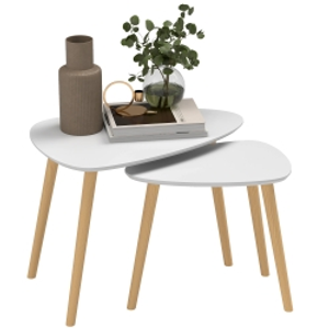 HOMCOM Nesting Coffee Table, Set of 2 Side Tables, Stacking End Tables with Solid Wood Legs, for Living Room Bedroom, Light Grey