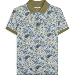 Lambretta Mens Paisley Brand Three Button Retro Polo Shirt Top - XL / Khaki/Navy
