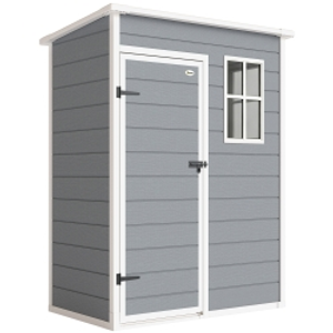 Outsunny 5' x 3' Plastic Garden Shed with Floor, Outdoor Storage Shed with Lockable Door, Window and Vent for Garden, Patio, Grey