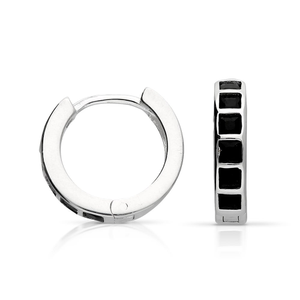 Signature Silver Black CZ Princess Cut Hoop Earrings