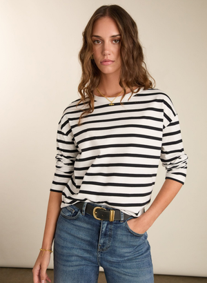 Calista Regenerative Cotton Relaxed Top - UK 14 | EU 40 | US 10 / Soft White & Caviar Black Stri
