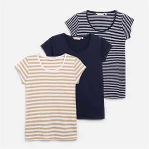 Board Angels Womens Stripe Three Pack T-Shirts Multi