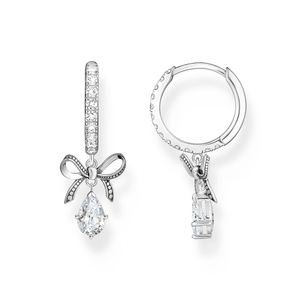 Silver Drop Zirconia Bow Hoop Earrings