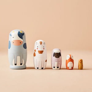 Just Bee Kids - Wooden Nesting Dolls -  Farm Animals