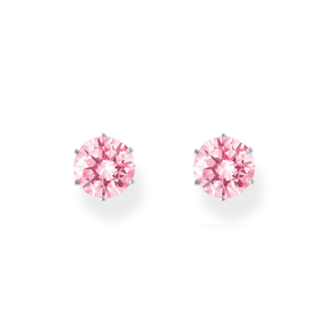 Silver Pink Zirconia Brilliant Cut Stud Earrings