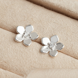 Tempest Meadow Silver CZ Polished Flower Stud Earrings