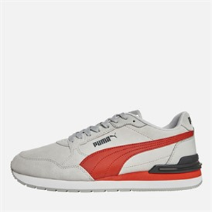 Puma Mens ST Runner V4 Suede Trainers Feather Grey/Red/Light Grey