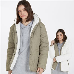 Brave Soul Womens Palmer Reversible Borg Coat Sage Cream