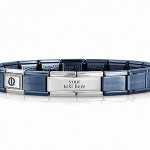 Classic Blue & Silver Engravable Double Charm Bracelet