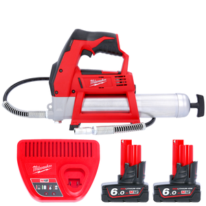 Milwaukee M12GG 12V Cordless Grease Gun With 2 x 6.0Ah Batteries & Charger