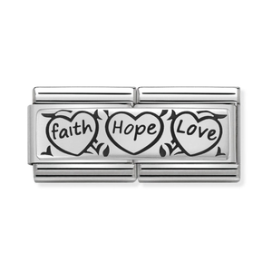 Classic Silver Faith, Hope & Love Double Charm