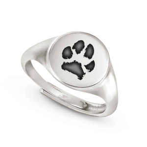Silver Round Signet Paw Print Engraving Ring