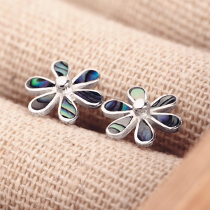 Tempest Meadow Silver Abalone Flower Stud Earrings