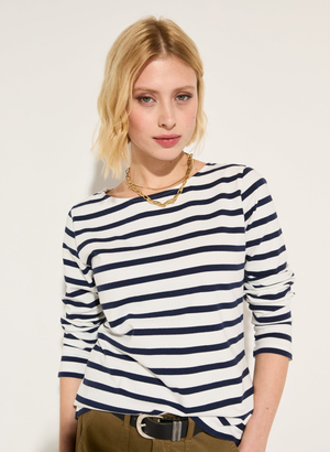 Ashley Organic Cotton Top - UK 14 | EU 42 | US 10 / Soft White & Deep indigo