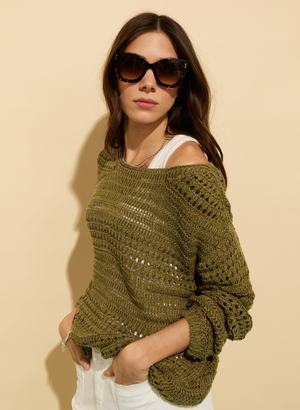 Ellinor European Flax Blend Jumper - M | UK 12-14 | EU 38-40 | US 8-10 / Light Olive