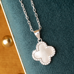 Signature Silver Mother of Pearl & CZ Clover Necklace