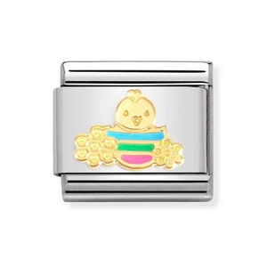 Classic Gold Easter Chick with Flowers Charm