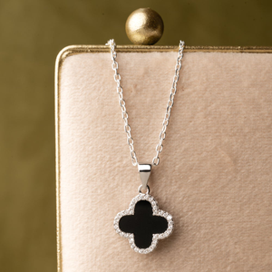 Signature Silver Onyx & CZ Clover Necklace