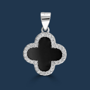 Signature Silver Onyx & CZ Clover Pendant