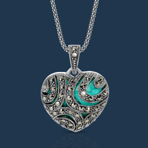 Signature Silver Marcasite & Turquoise Heart Necklace