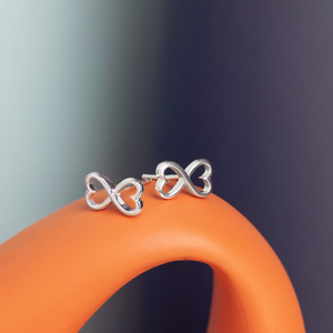 Portrait Muse Silver Heart Infinity Stud Earrings