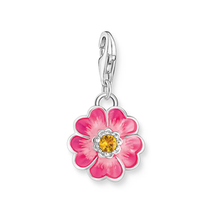 Classic Silver Pink Flower Power Enamel Charm