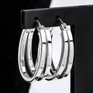 Signature Silver Angled Double Oval Hoop Earrings