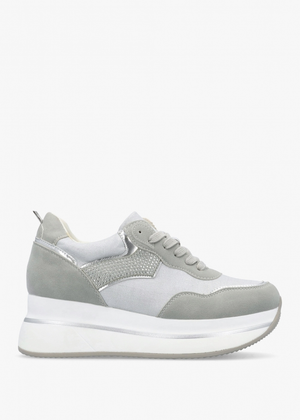 Clarina Grey Crystal Embellished Flatform Trainers