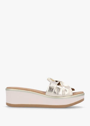Robow Gold Leather Knot Top Mules