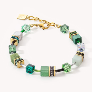 DELUXE GEOCUBE Bracelet Gold Plated, Green Aventurine & Nephrite